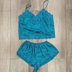 Elegant, Teal, Lace, Sleepwear, Set, Vintage,  Sleep, Wedding, Bridal, Cozy,